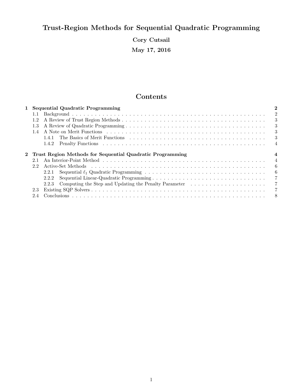 Trust-Region Methods for Sequential Quadratic Programming Contents