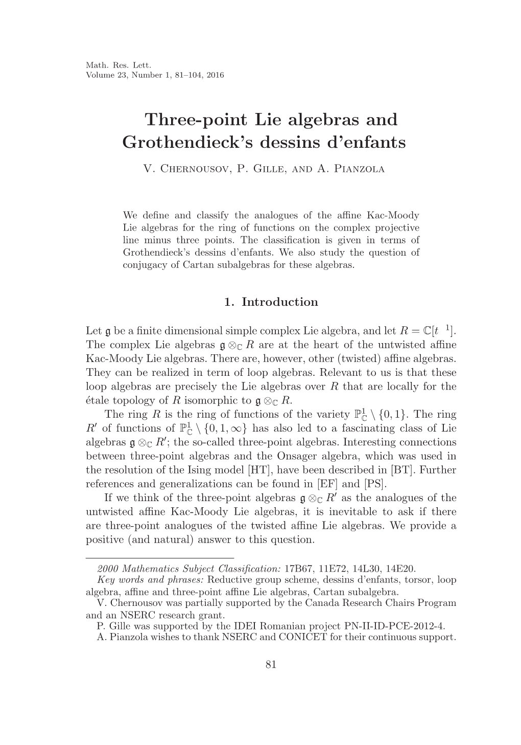 Three-Point Lie Algebras and Grothendieck's Dessins D'enfants