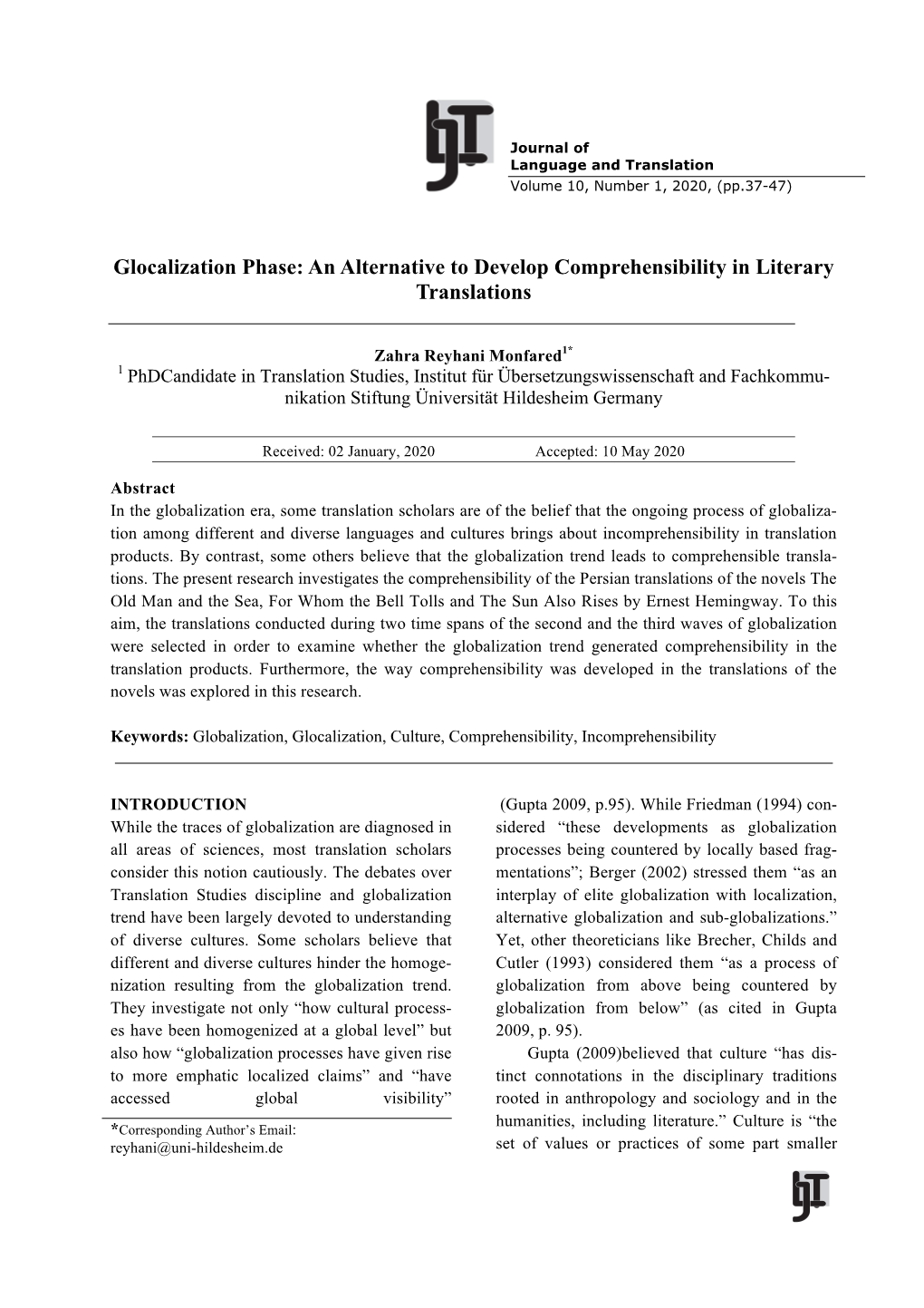 Glocalization Phase: an Alternative to Develop Comprehensibility in Literary Translations