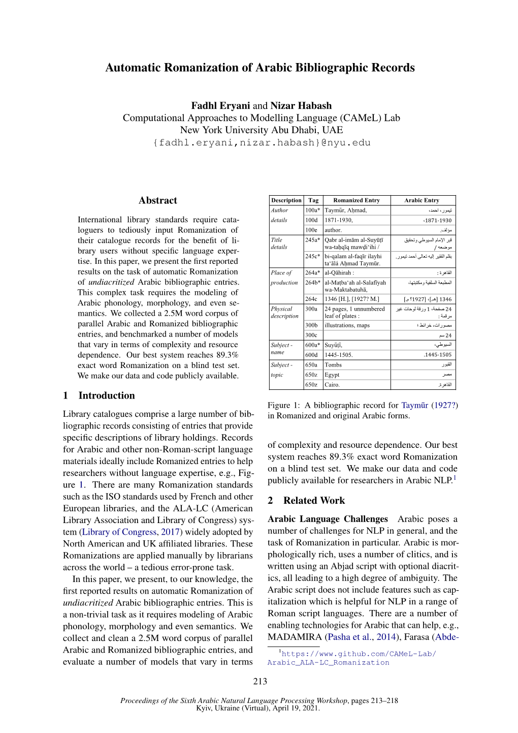 Automatic Romanization of Arabic Bibliographic Records