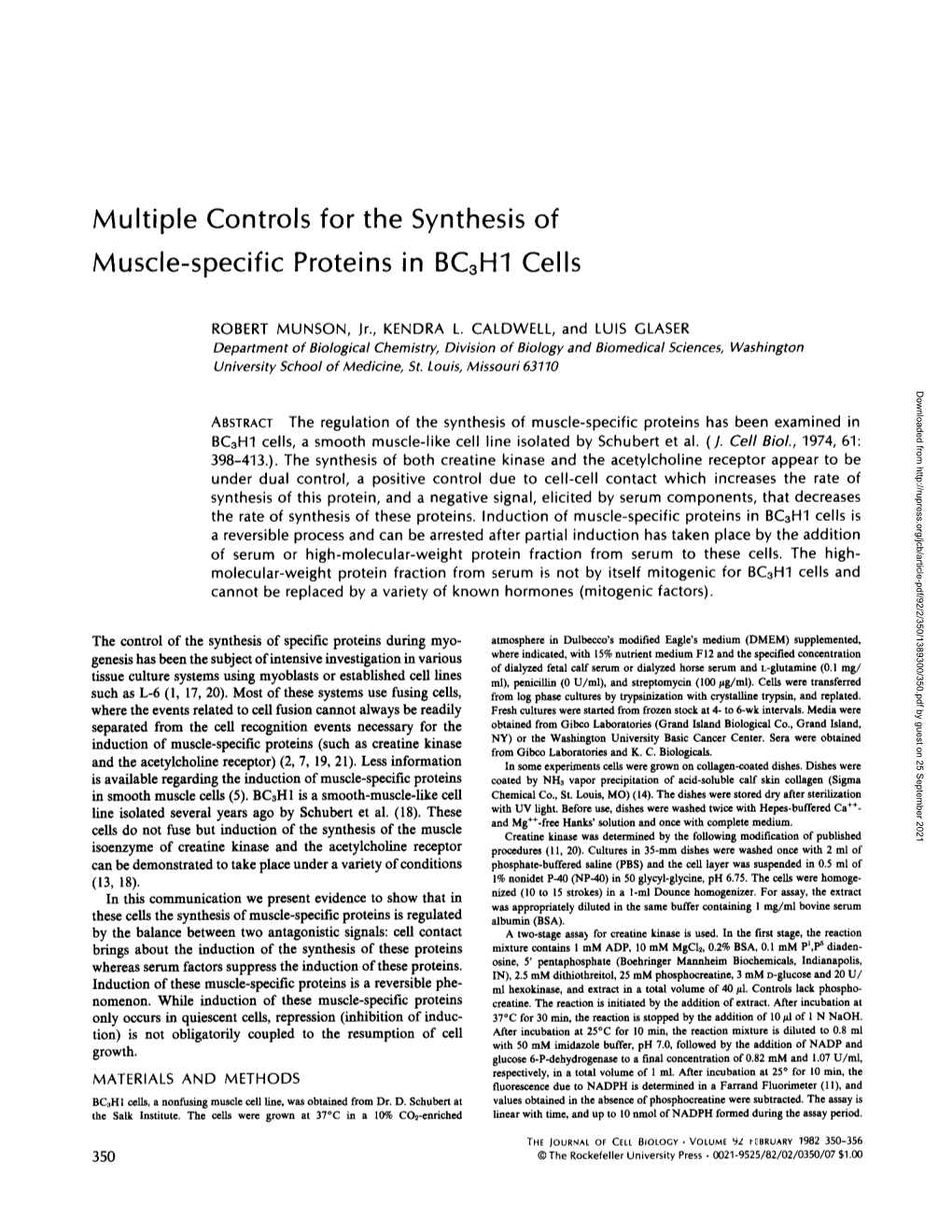 Multiple Controls for the Synthesis of Muscle-Specific Proteins in BC3 H1