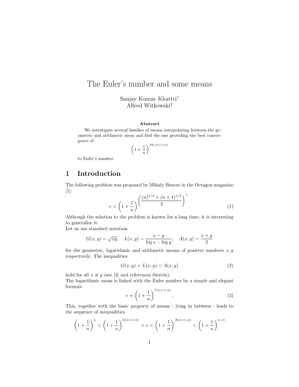 The Euler's Number and Some Means