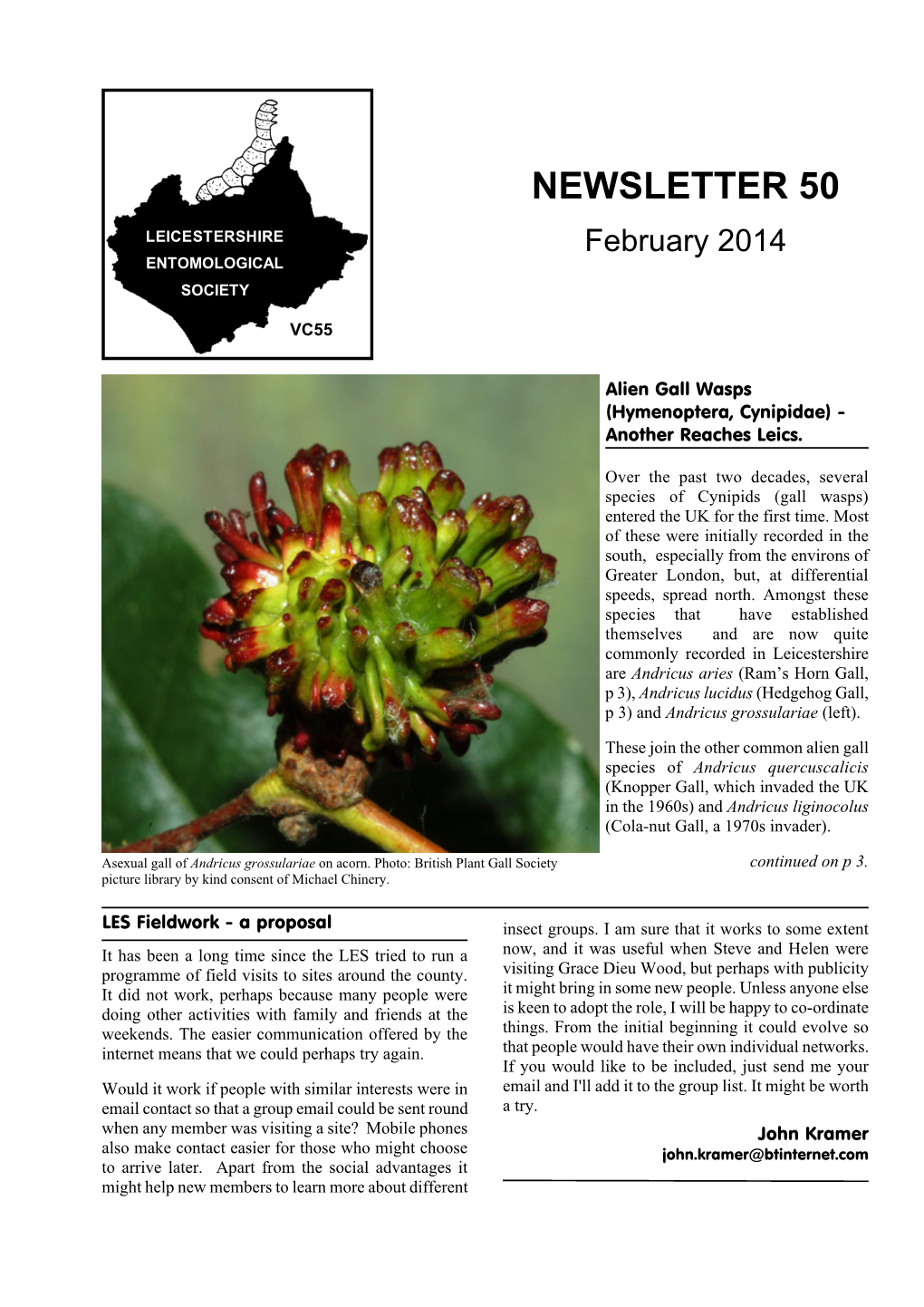 NEWSLETTER 50 LEICESTERSHIRE February 2014 ENTOMOLOGICAL SOCIETY