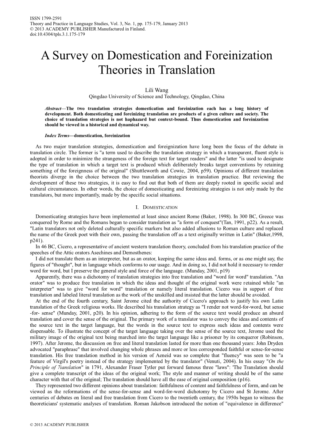 A Survey on Domestication and Foreinization Theories in Translation