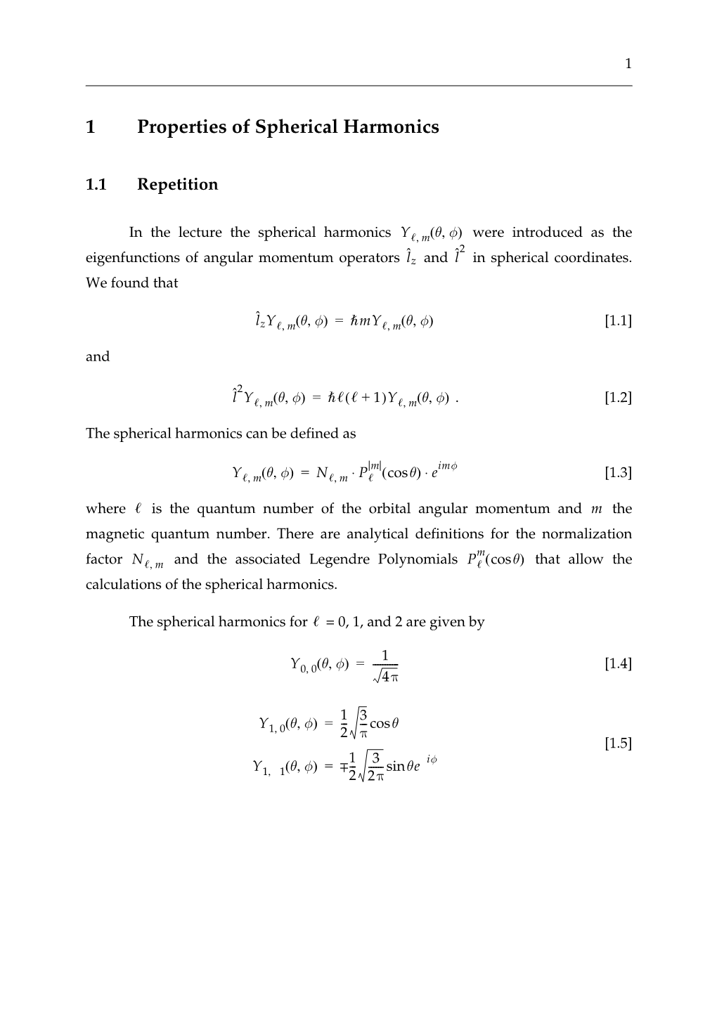 1 Properties of Spherical Harmonics