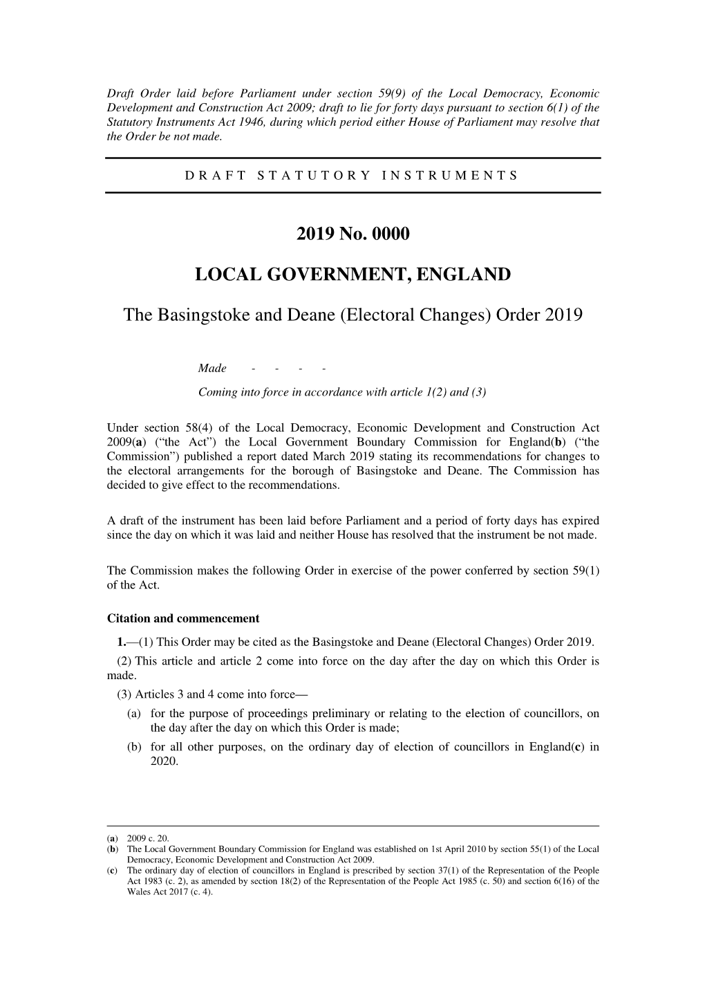 The Basingstoke and Deane (Electoral Changes) Order 2019