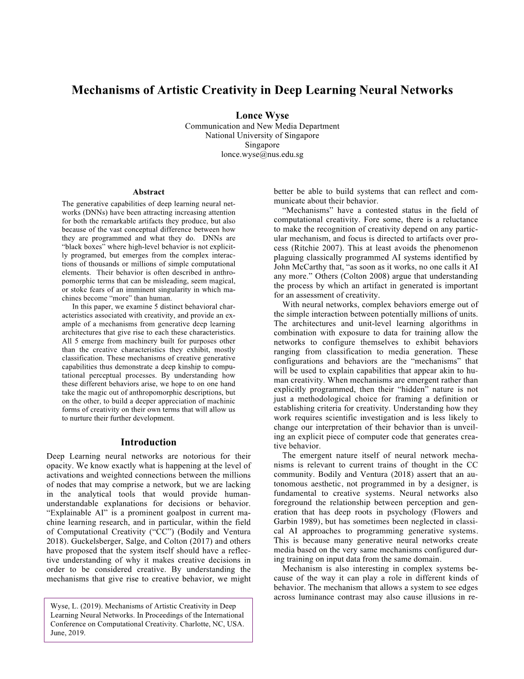 Mechanisms of Artistic Creativity in Deep Learning Neural Networks