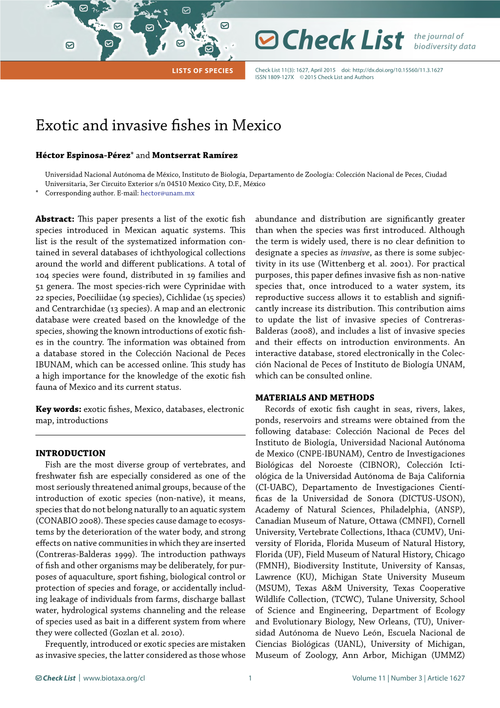 Exotic and Invasive Fishes in Mexico