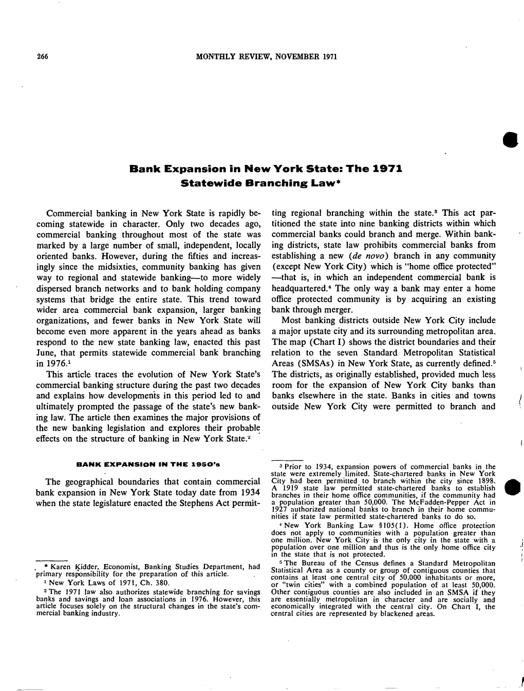Bank Expansion in New York State: the 1971 Statewide Branching Law*