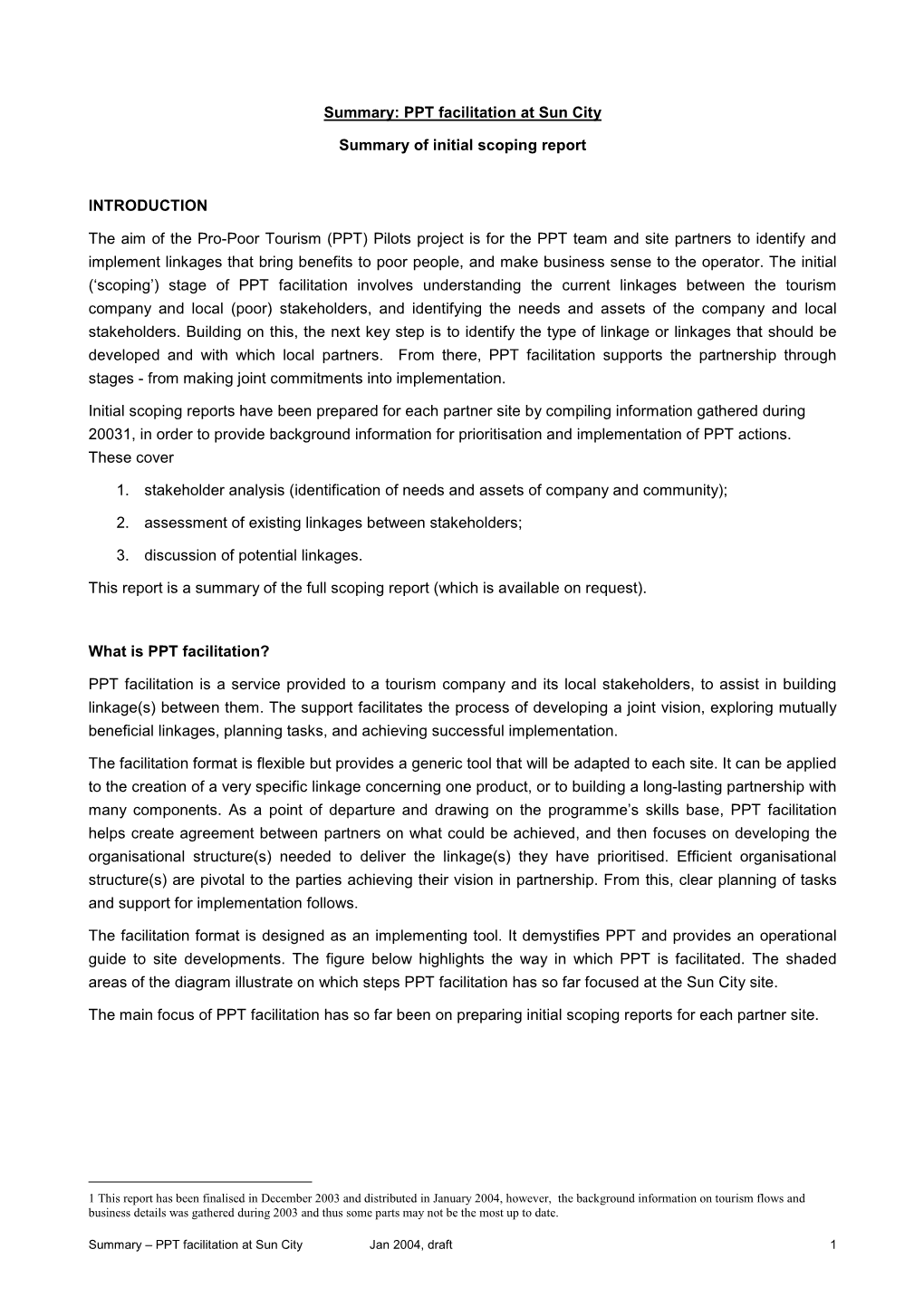 PPT Facilitation at Sun City Summary of Initial Scoping Report