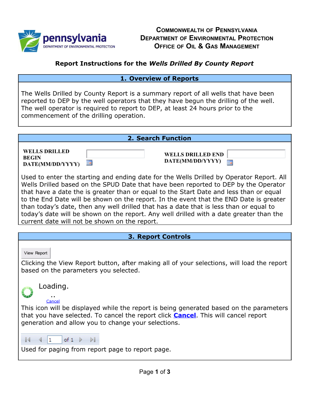 Report Instructions for the Wells Drilled by County Report