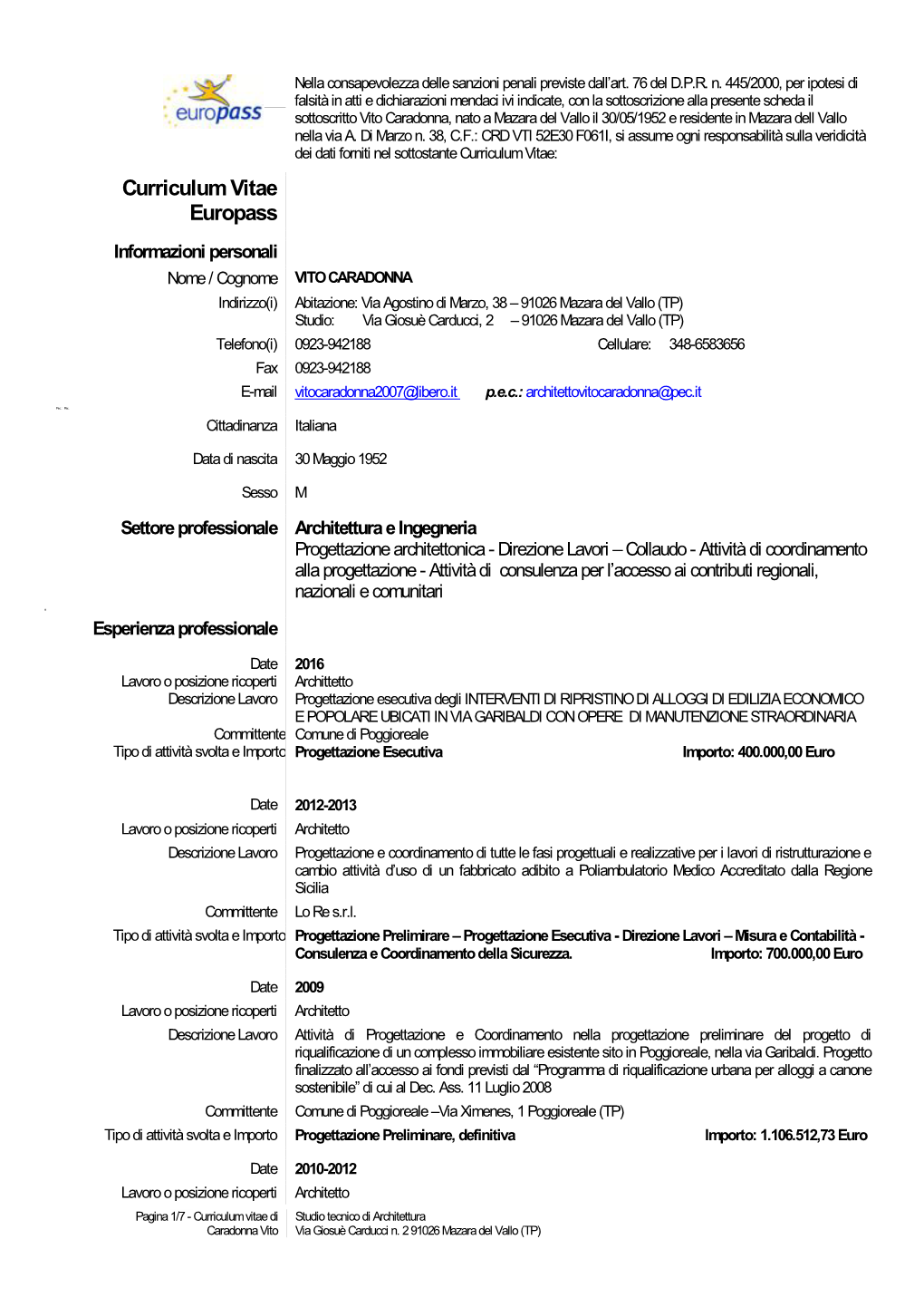 Curriculum Vitae Europass