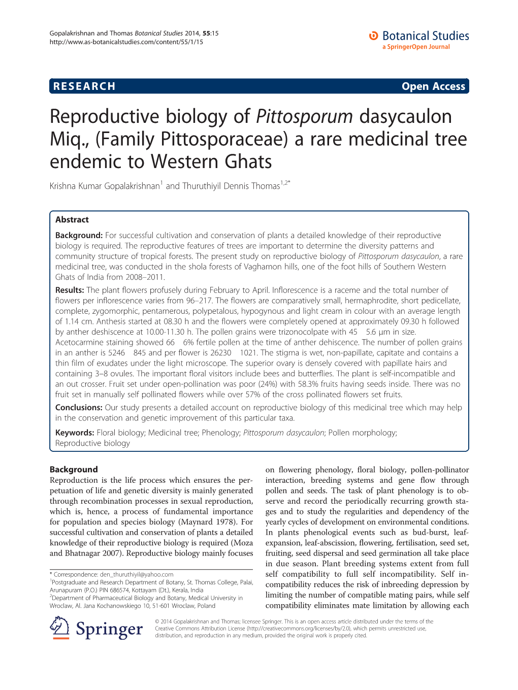 Reproductive Biology of Pittosporum Dasycaulon Miq