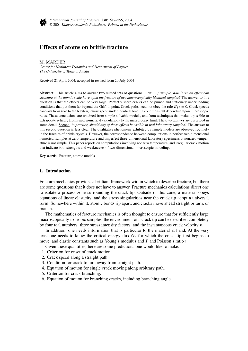 Effects of Atoms on Brittle Fracture