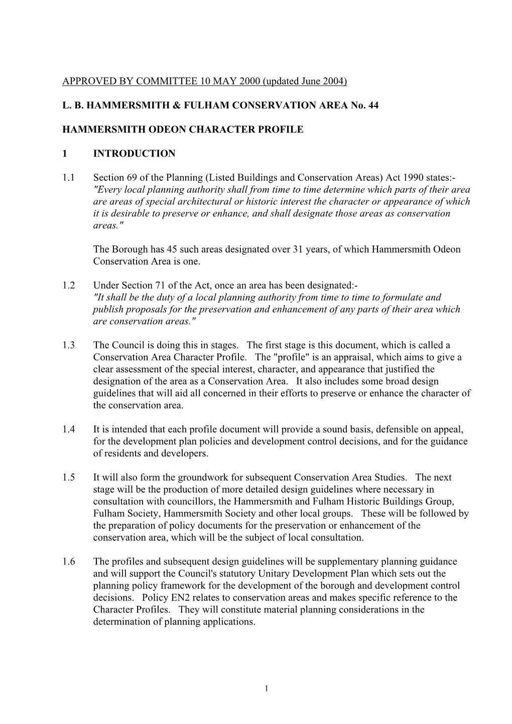 Hammersmith Odeon Character Profile (375KB Pdf)