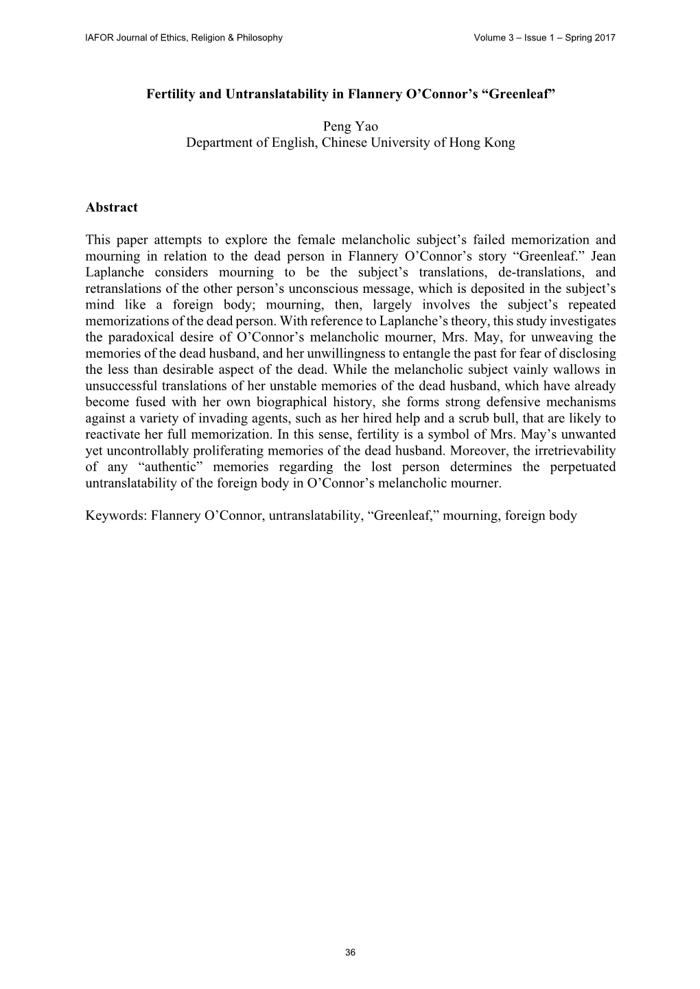 Fertility and Untranslatability in Flannery O'connor's “Greenleaf”