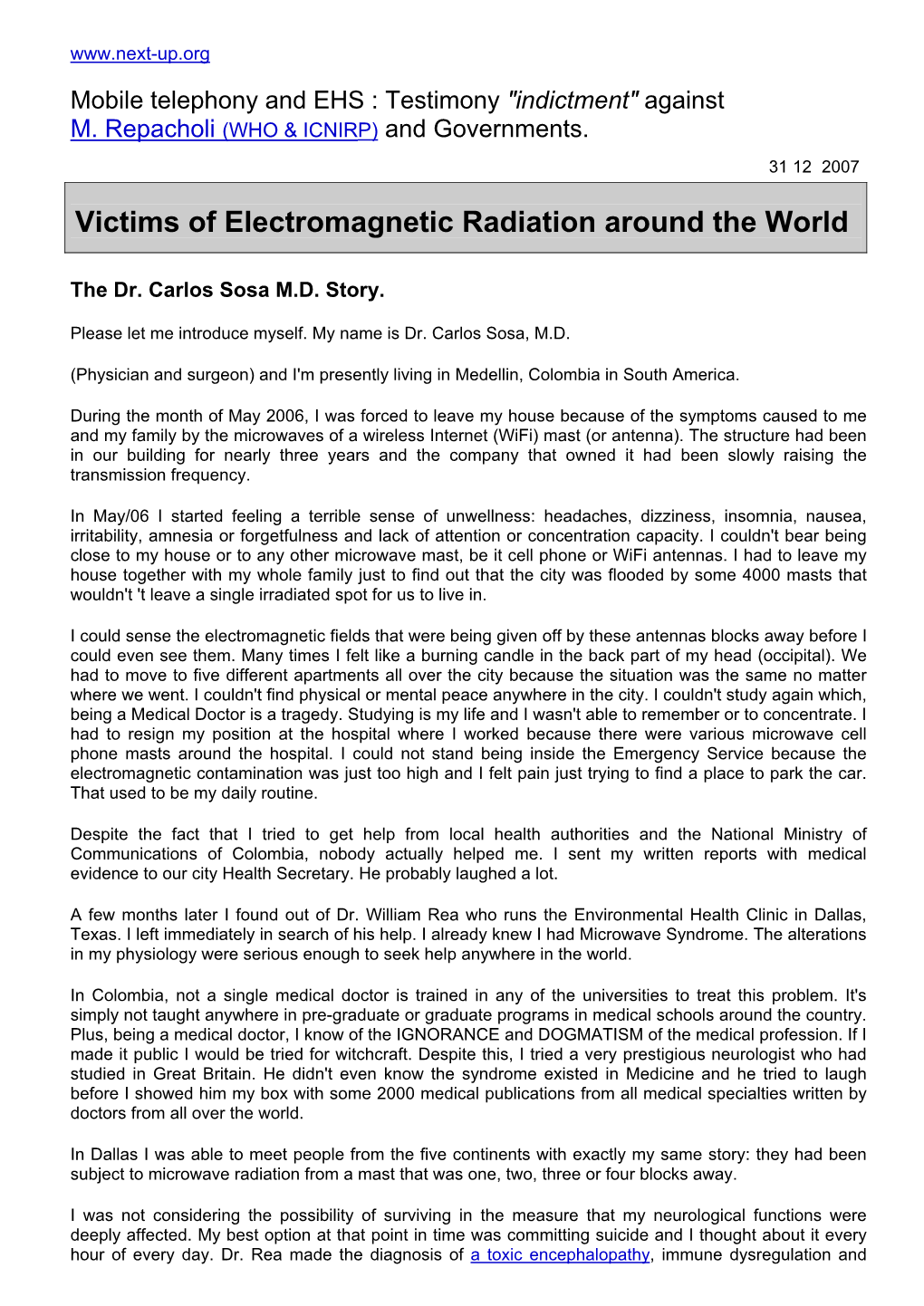 Victims of Electromagnetic Radiation Around the World