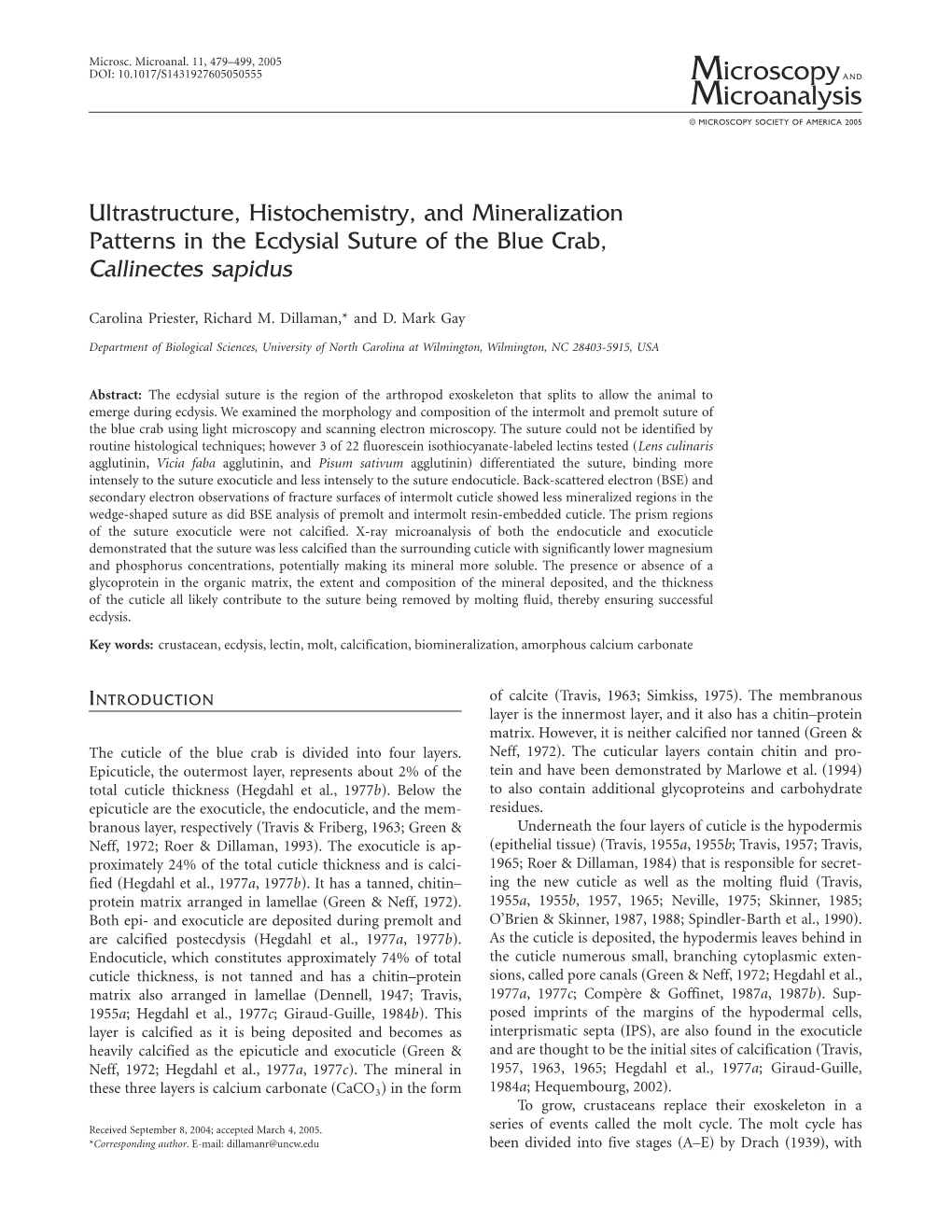 Ultrastructure, Histochemistry, and Mineralization Patterns in the Ecdysial Suture of the Blue Crab, Callinectes Sapidus