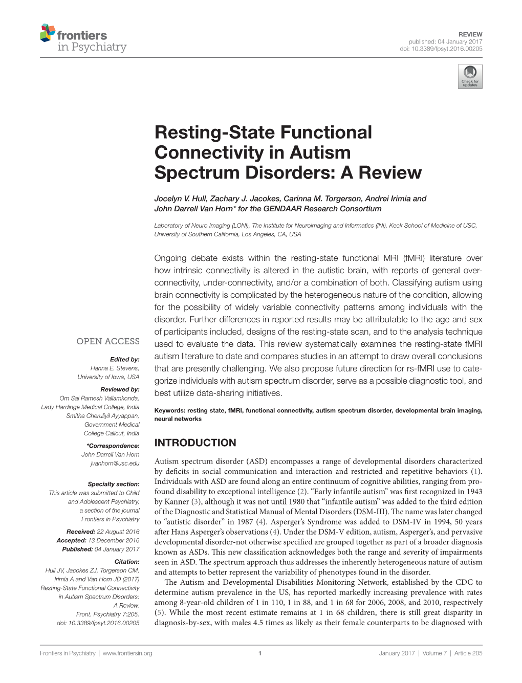 Resting-State Functional Connectivity in Autism Spectrum Disorders: a Review