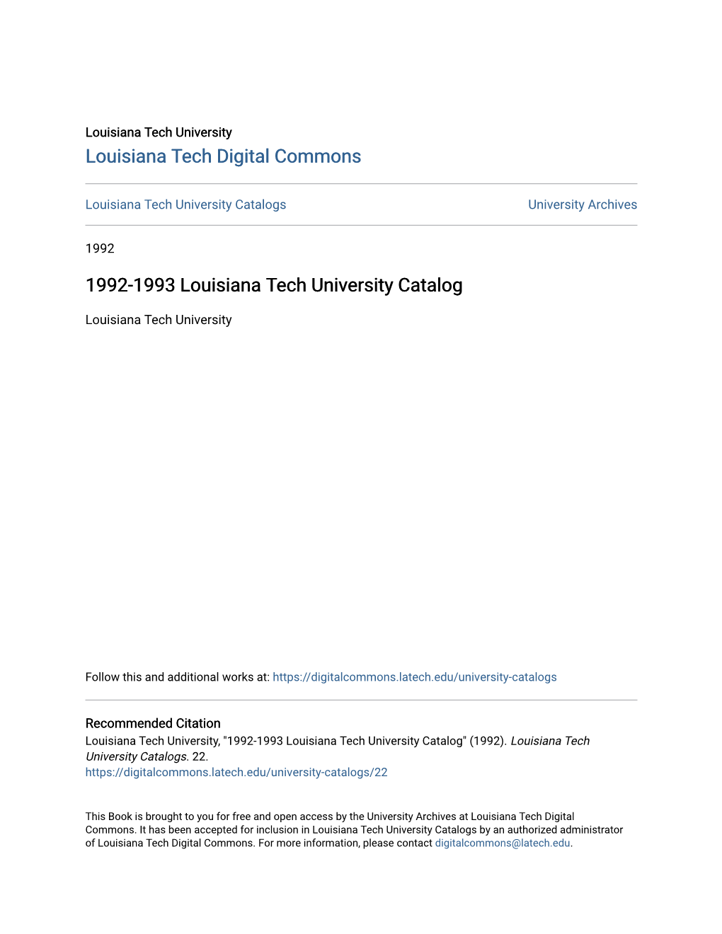 1992-1993 Louisiana Tech University Catalog