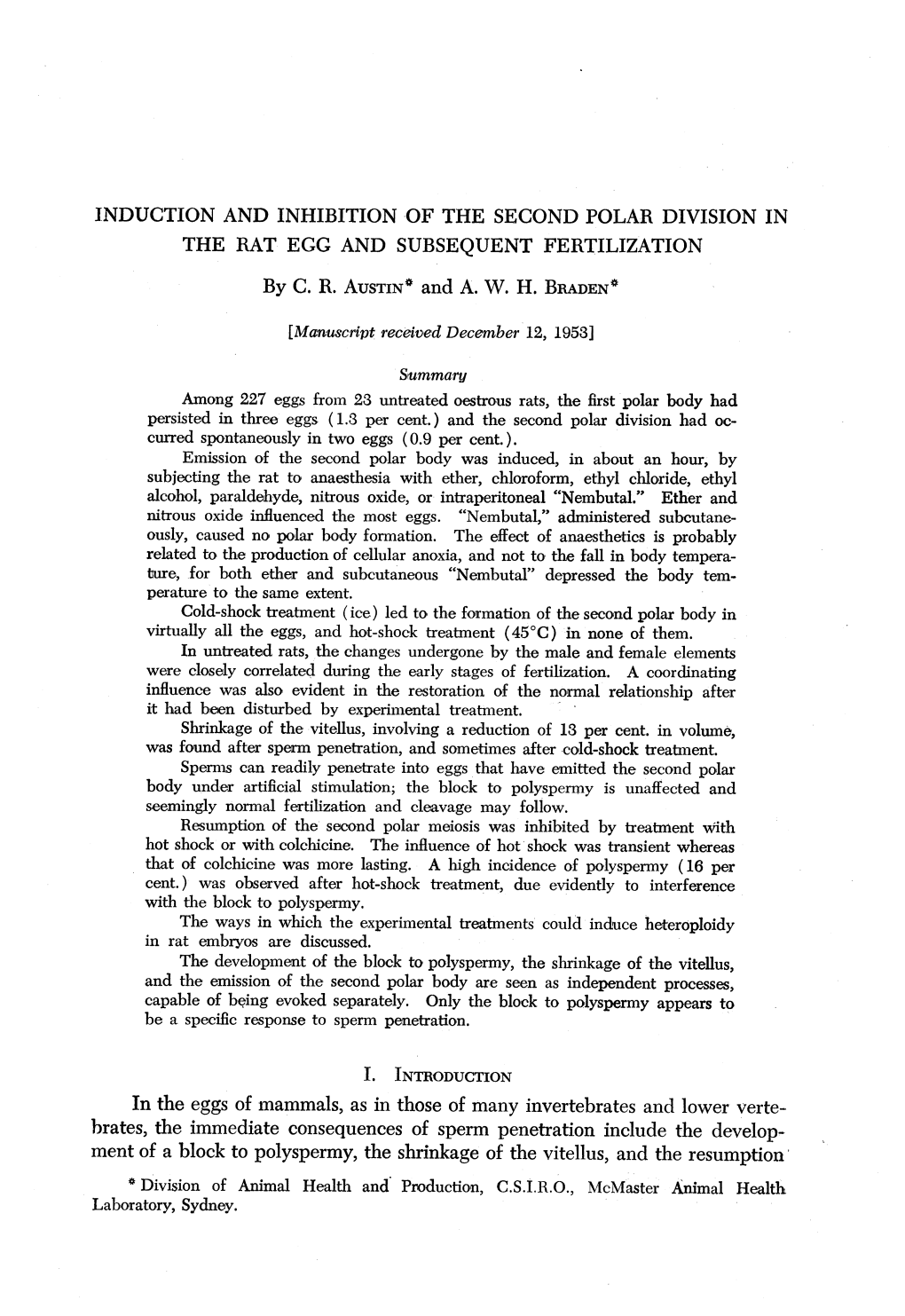 Induction and Inhibition of the Second Polar Division in the Rat Egg and Subsequent Fertilization