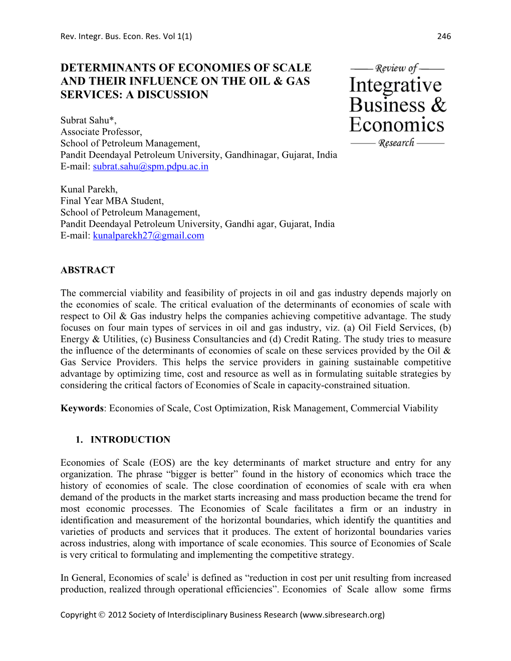 Economies of Scale in Oil & Gas Service Providers