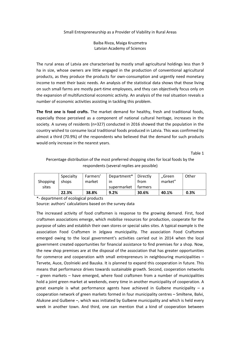 Small Entrepreneurship As a Provider of Viability in Rural Areas