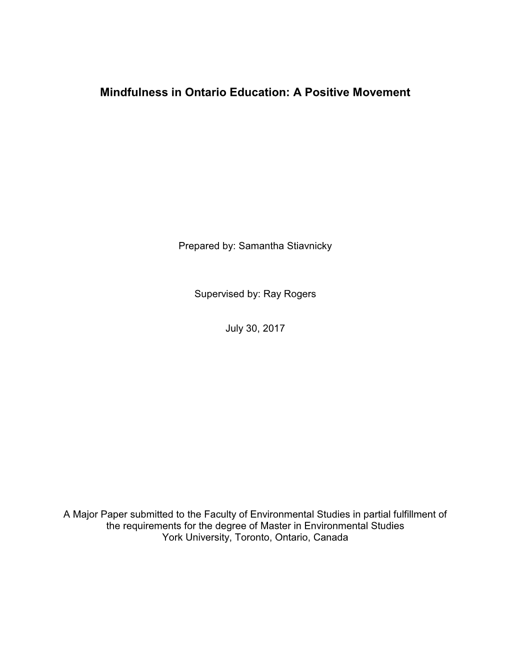 Mindfulness in Ontario Education: a Positive Movement