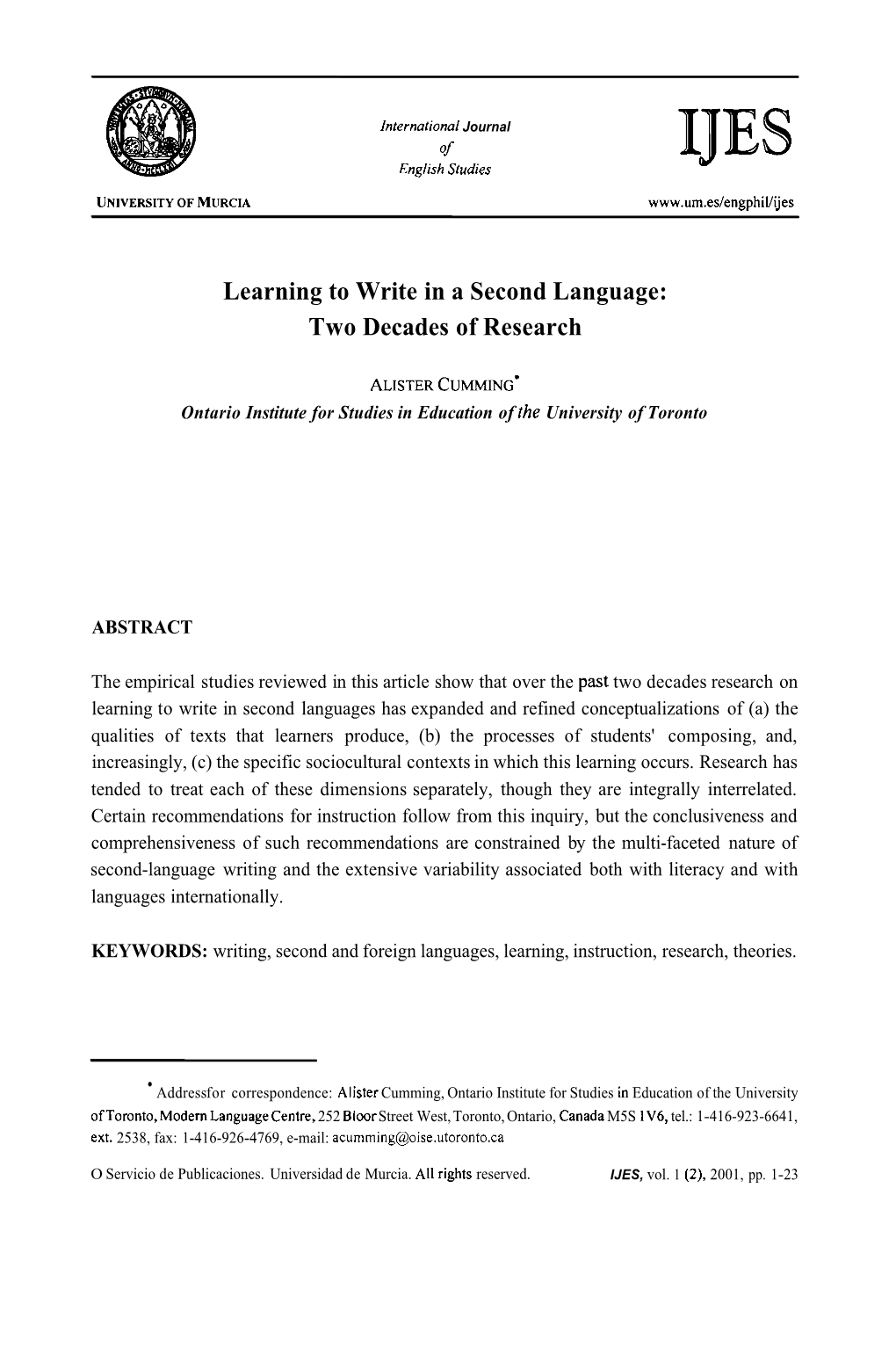 Learning to Write in a Second Language: Two Decades of Research