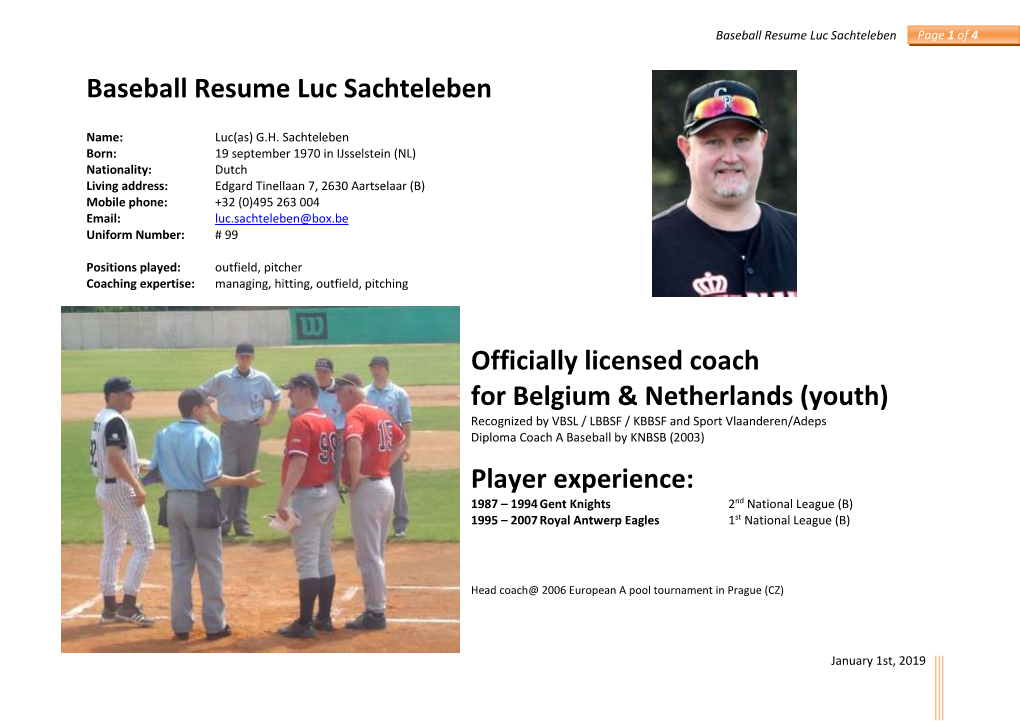 Baseball Resume Luc Sachteleben Officially Licensed Coach For