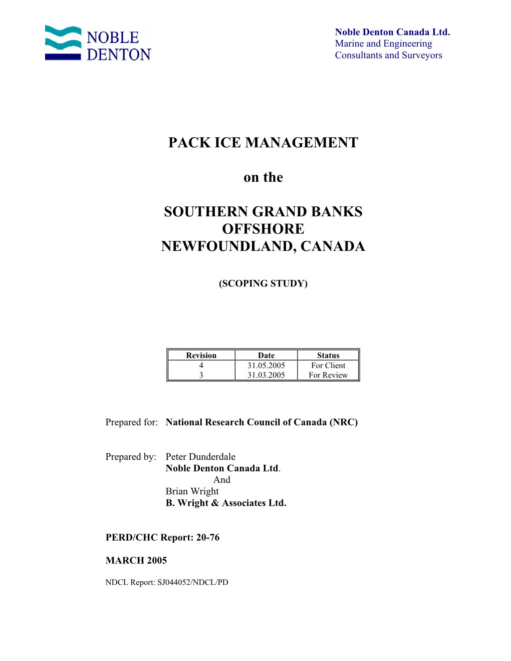 PACK ICE MANAGEMENT on the SOUTHERN GRAND BANKS