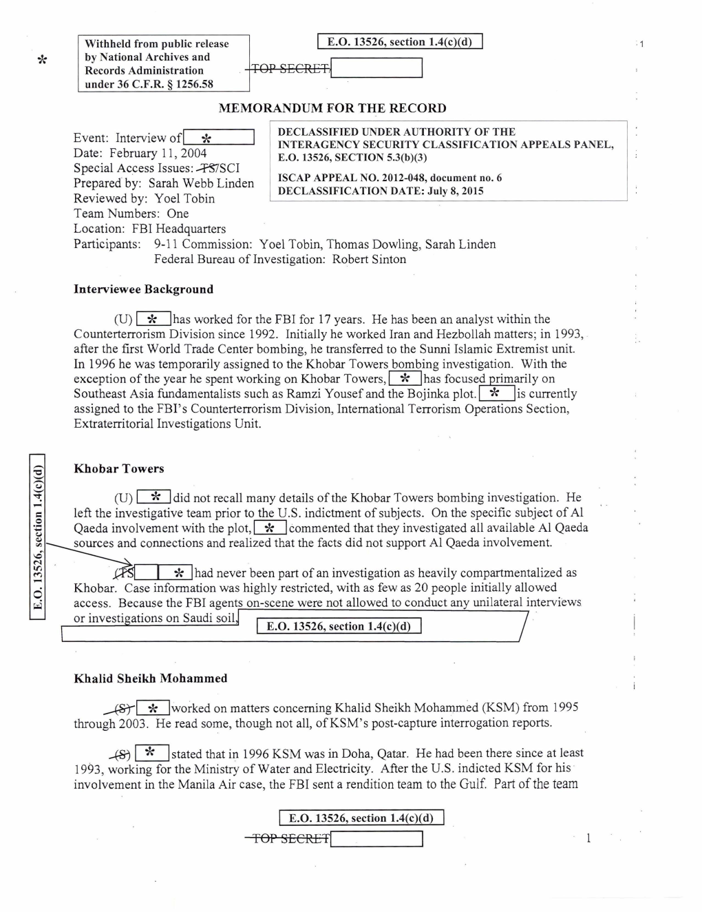 Interview of FBI Counterterrorism Analyst