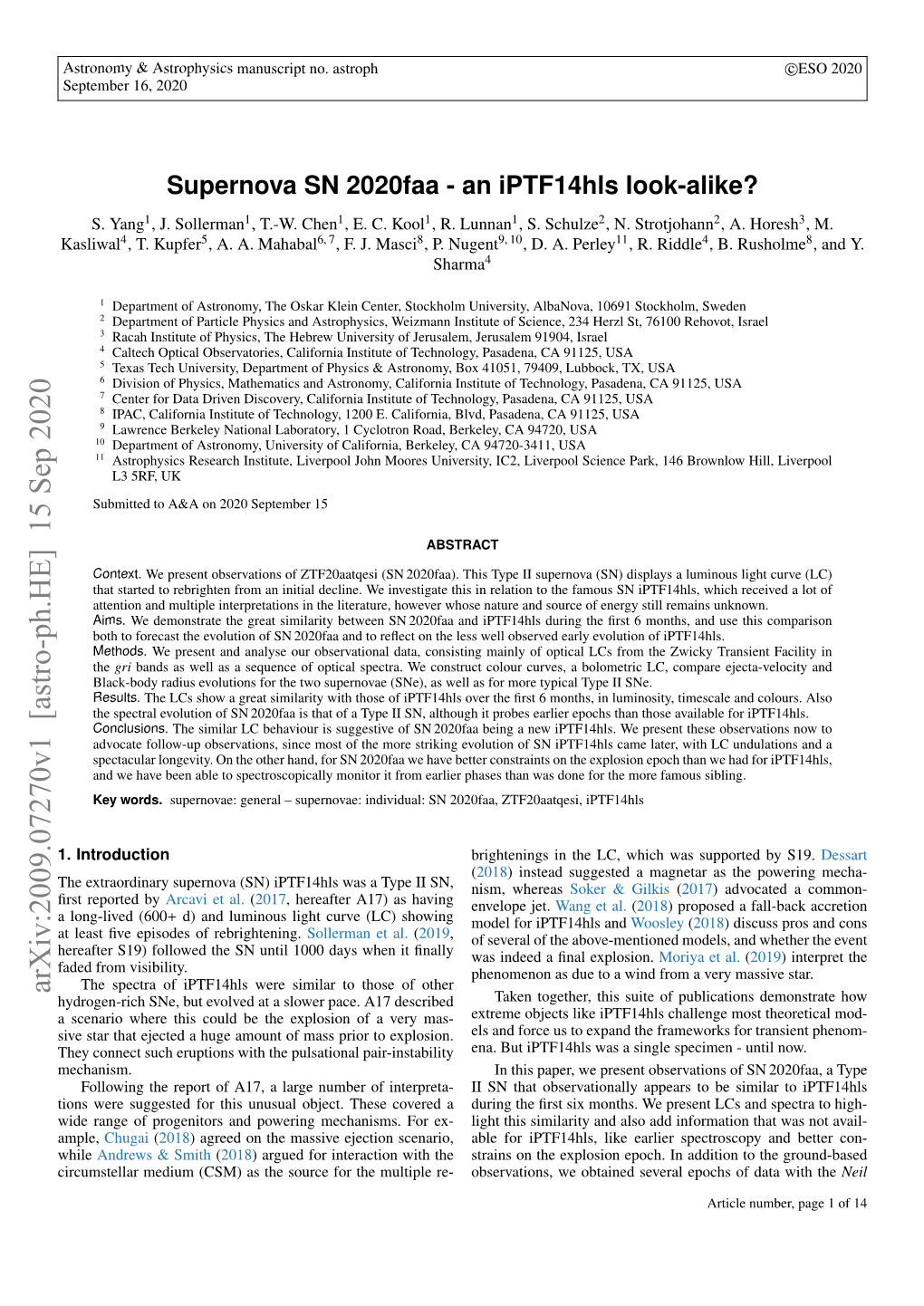 Supernova SN 2020Faa--An Iptf14hls Look-Alike?