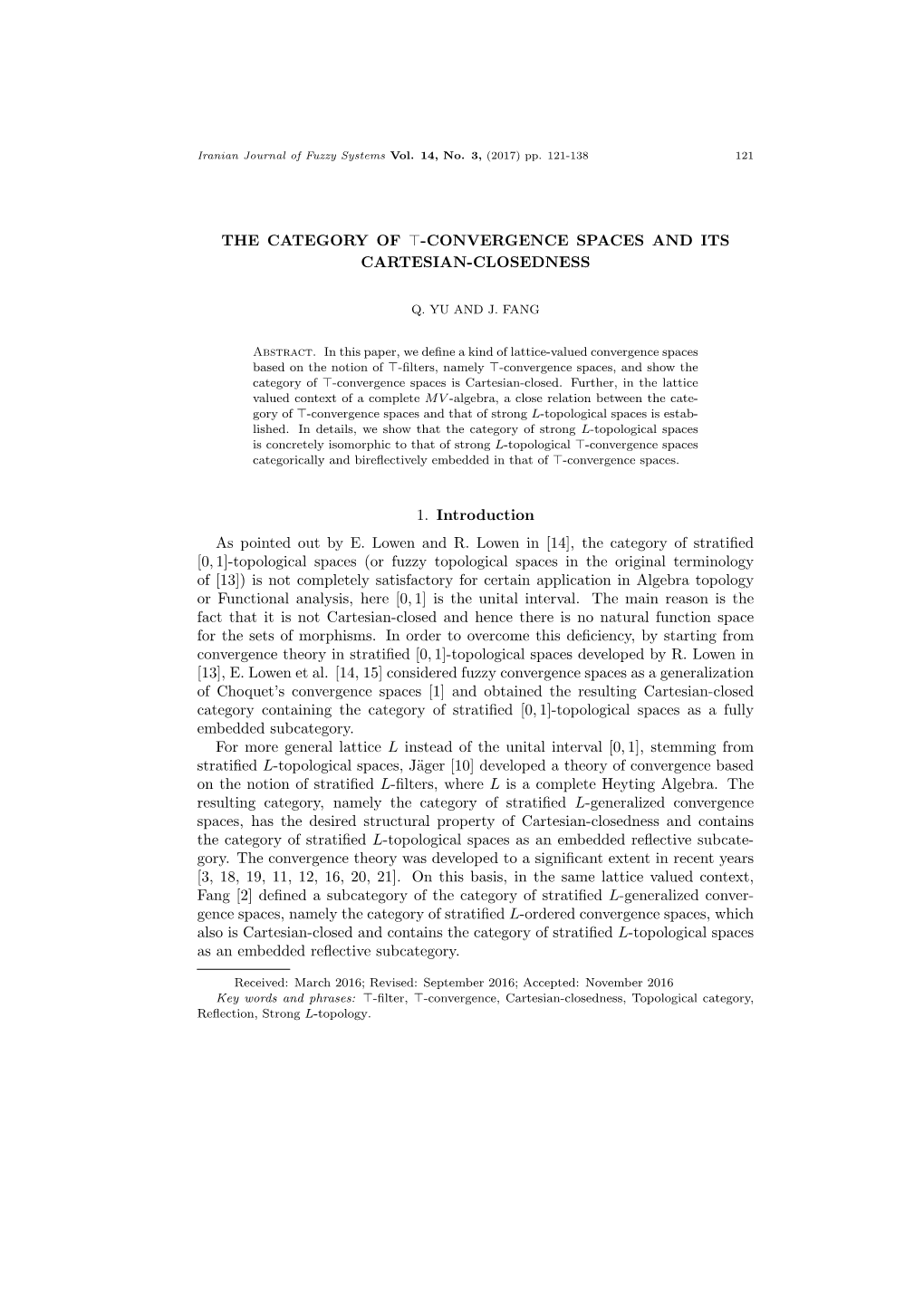 The Category of -Convergence Spaces And