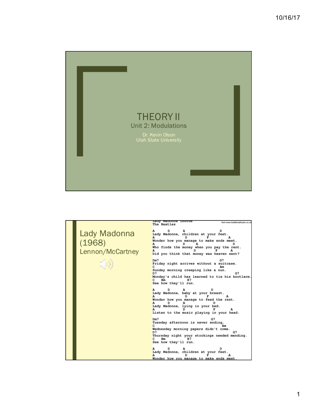 THEORY II Unit 2: Modulations Dr