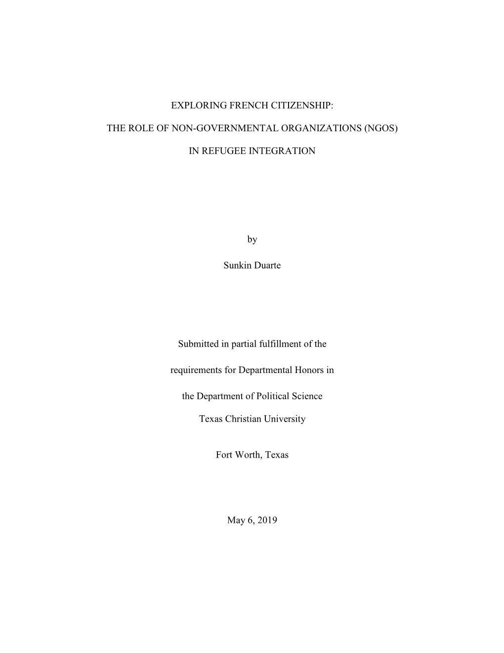 (NGOS) in REFUGEE INTEGRATION by Sunkin Duarte Submitte