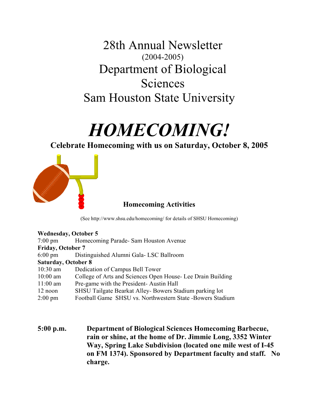 Department of Biological Sciences Sam Houston State University