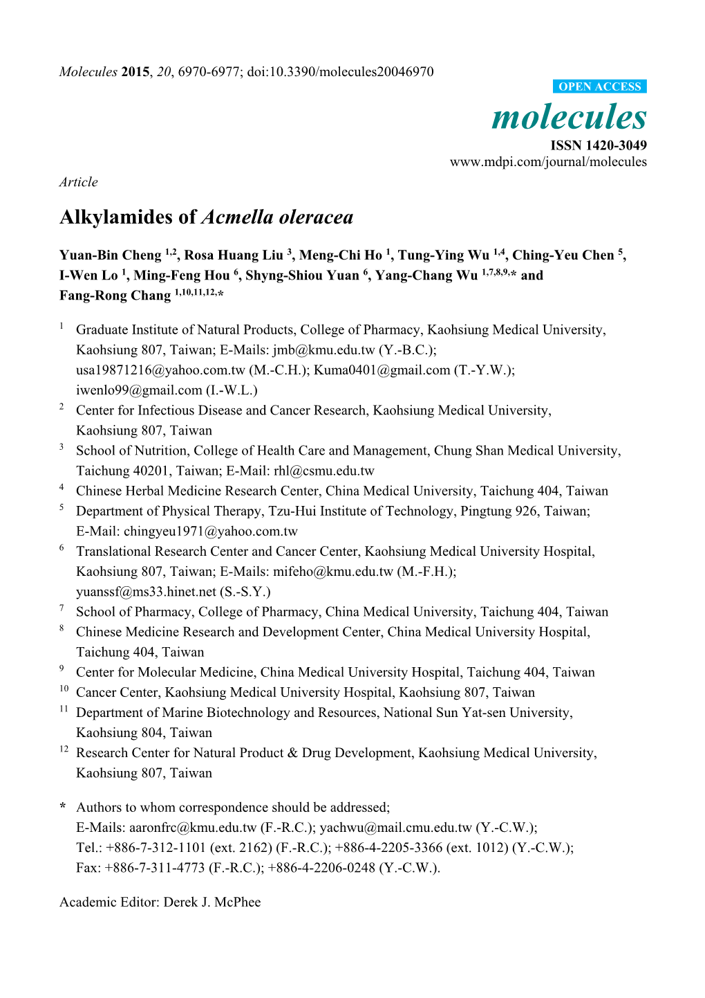 Alkylamides of Acmella Oleracea