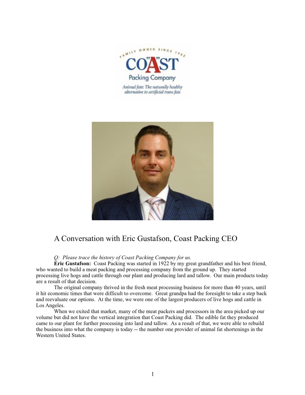 A Conversation with Eric Gustafson, Coast Packing CEO