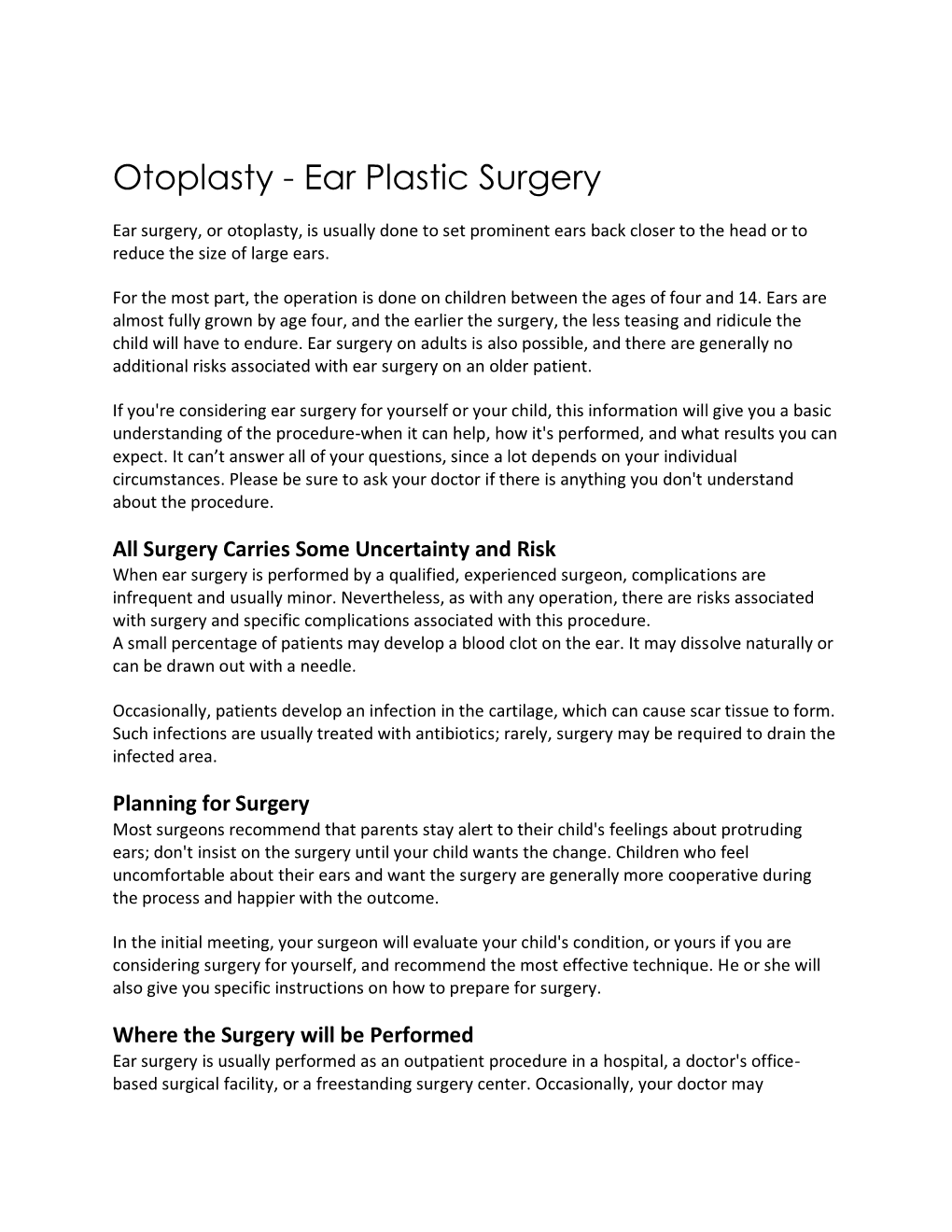 Otoplasty - Ear Plastic Surgery