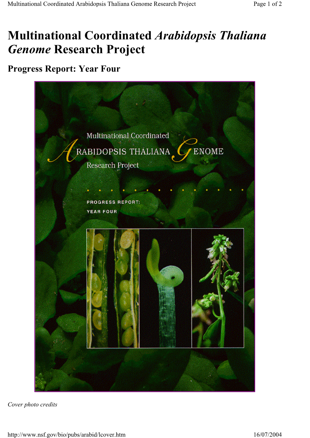 Multinational Coordinated Arabidopsis Thaliana Genome Research Project Page 1 of 2