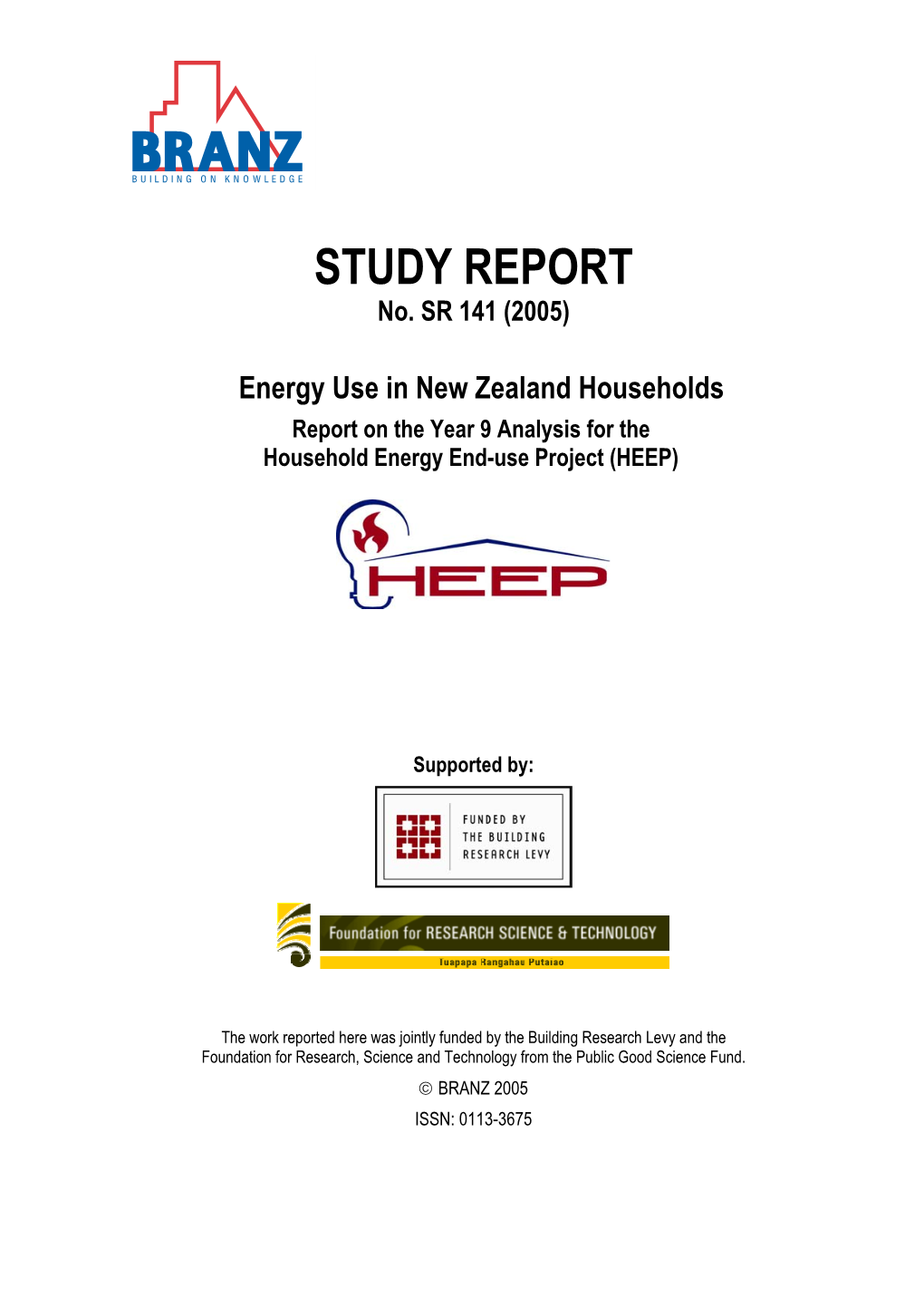 Study Reports SR141 Energy Use in New Zealand