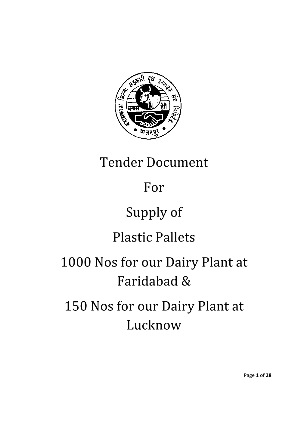 Tender for Supply of Plastic Pallets