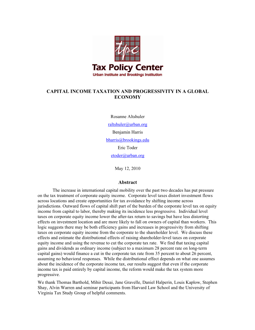 Capital Income Taxation and Progressivity in a Global Economy