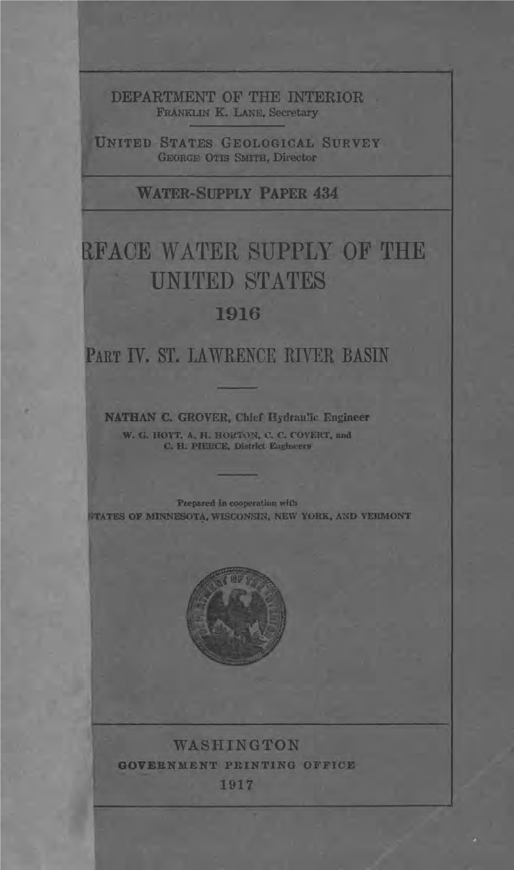 Rface Water Supply of the United States 1916 Part Iv