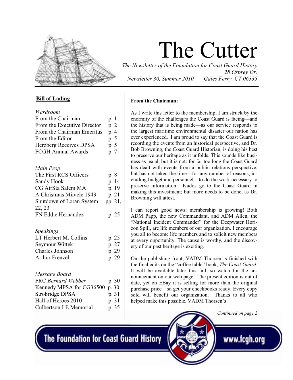 The Cutter the �Ewsletter of the Foundation for Coast Guard History 28 Osprey Dr