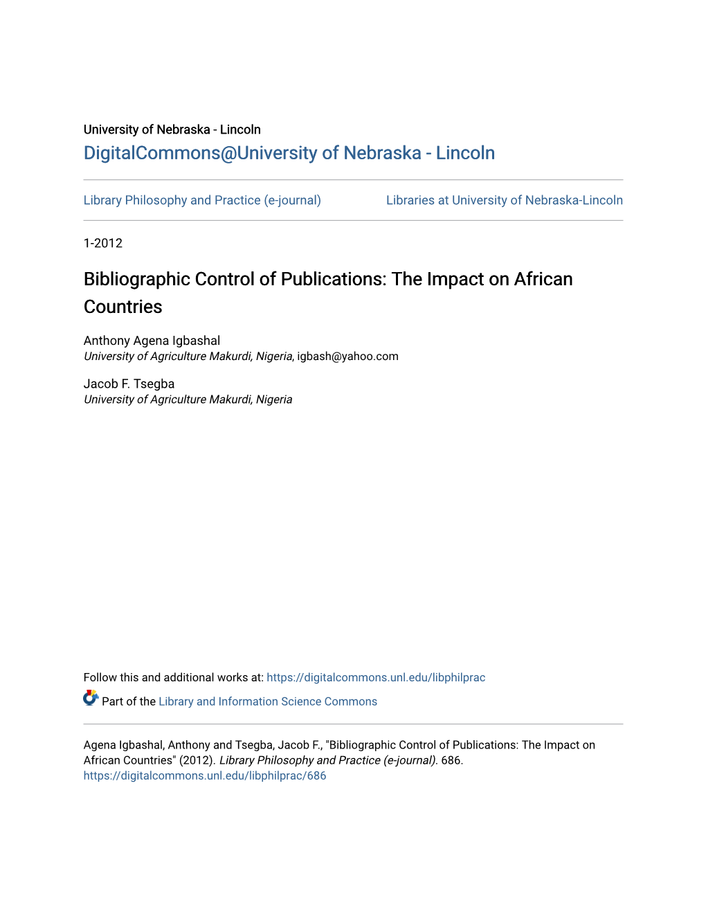 Bibliographic Control of Publications: the Impact on African Countries