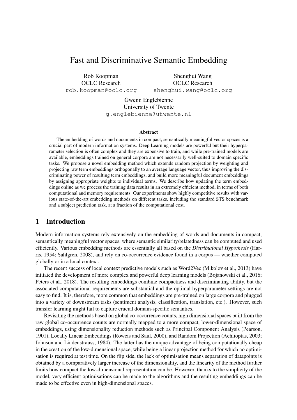 Fast and Discriminative Semantic Embedding