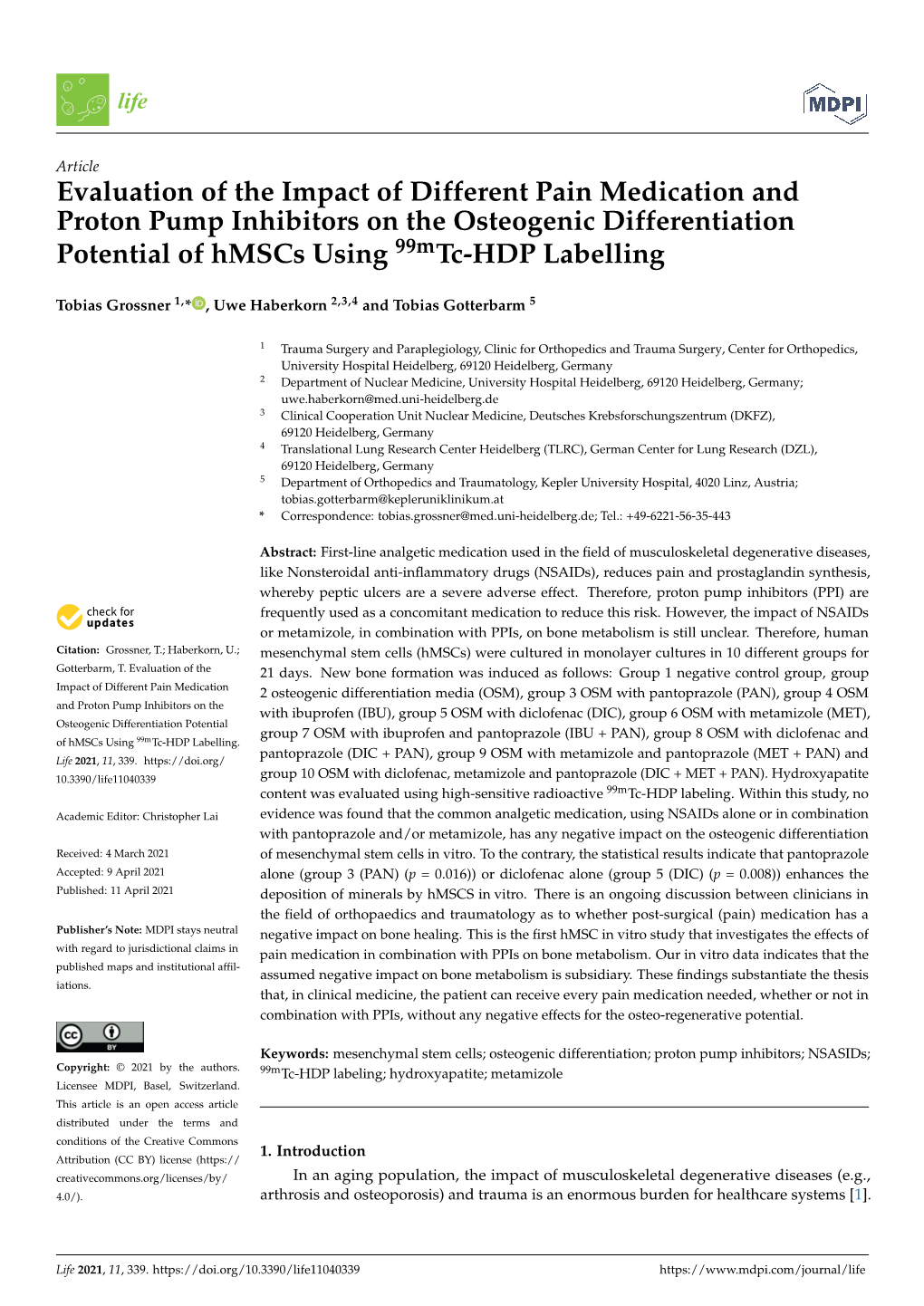 Evaluation of the Impact of Different Pain Medication and Proton Pump Inhibitors on the Osteogenic Differentiation Potential of Hmscs Using 99Mtc-HDP Labelling