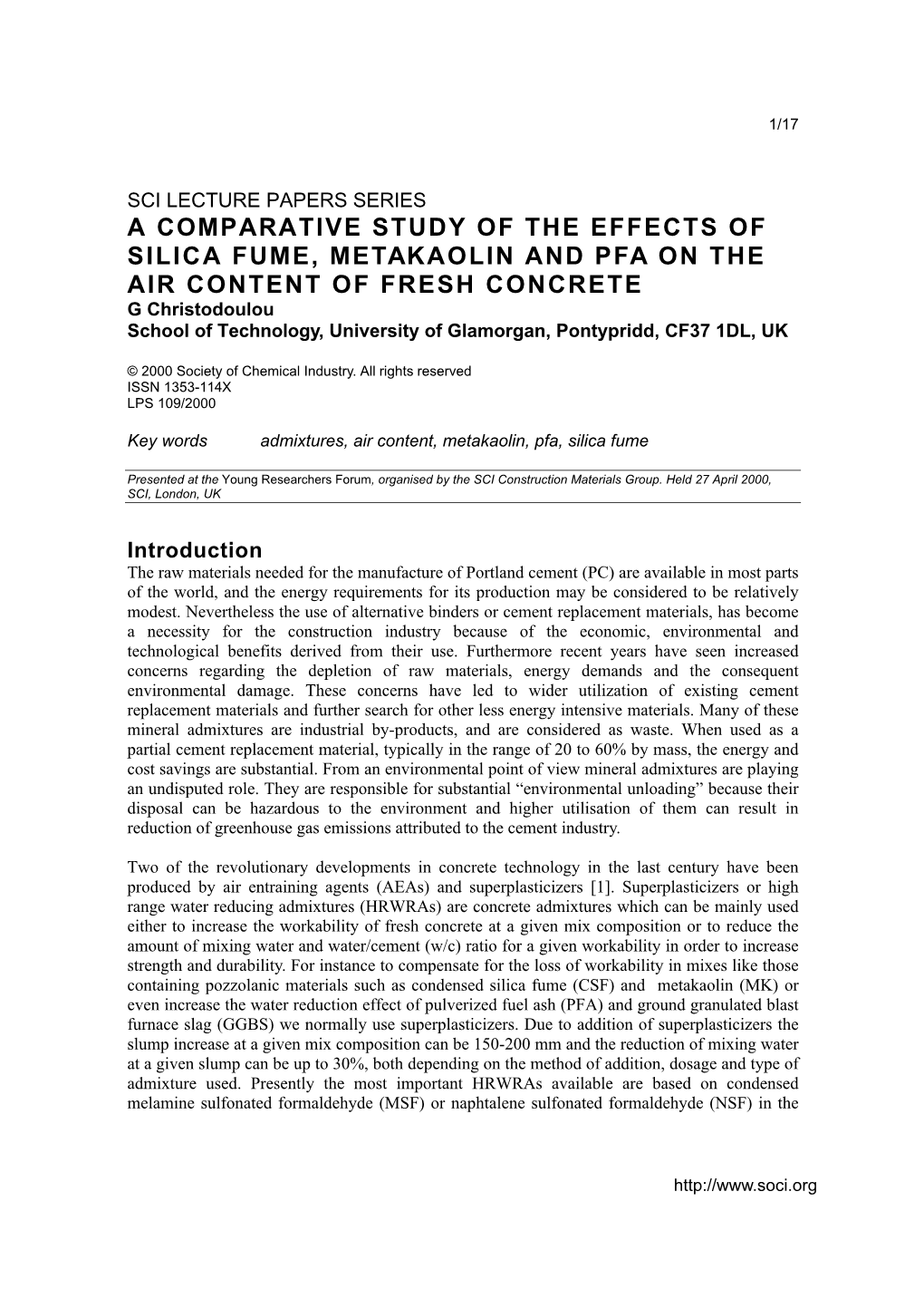 A Comparative Study of the Effects of Silica Fume, Metakaolin and Pfa On